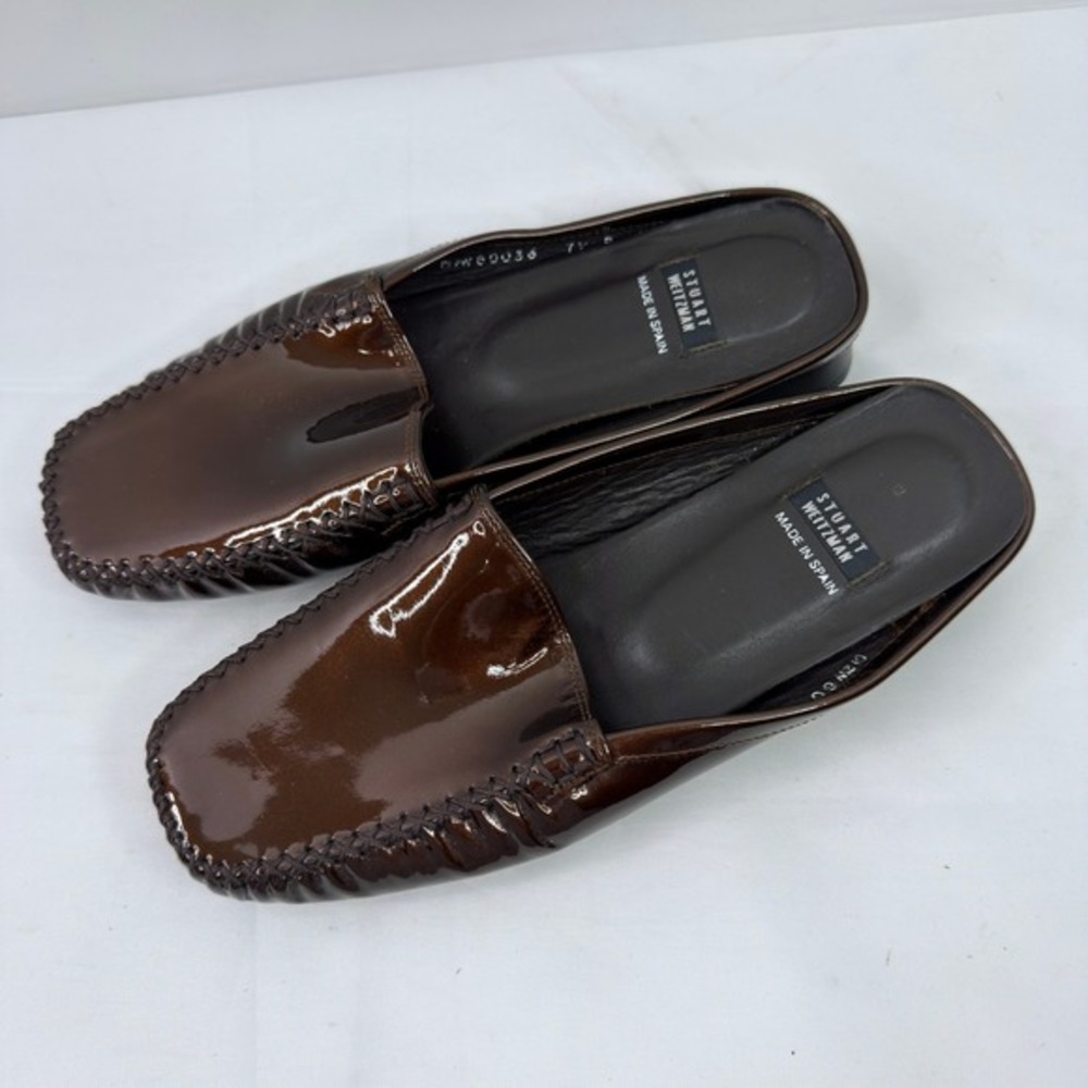 Stuart Weitzman Patent Leather Mules‎ Women 7.5 Turtle Brown - Picture 9 of 15